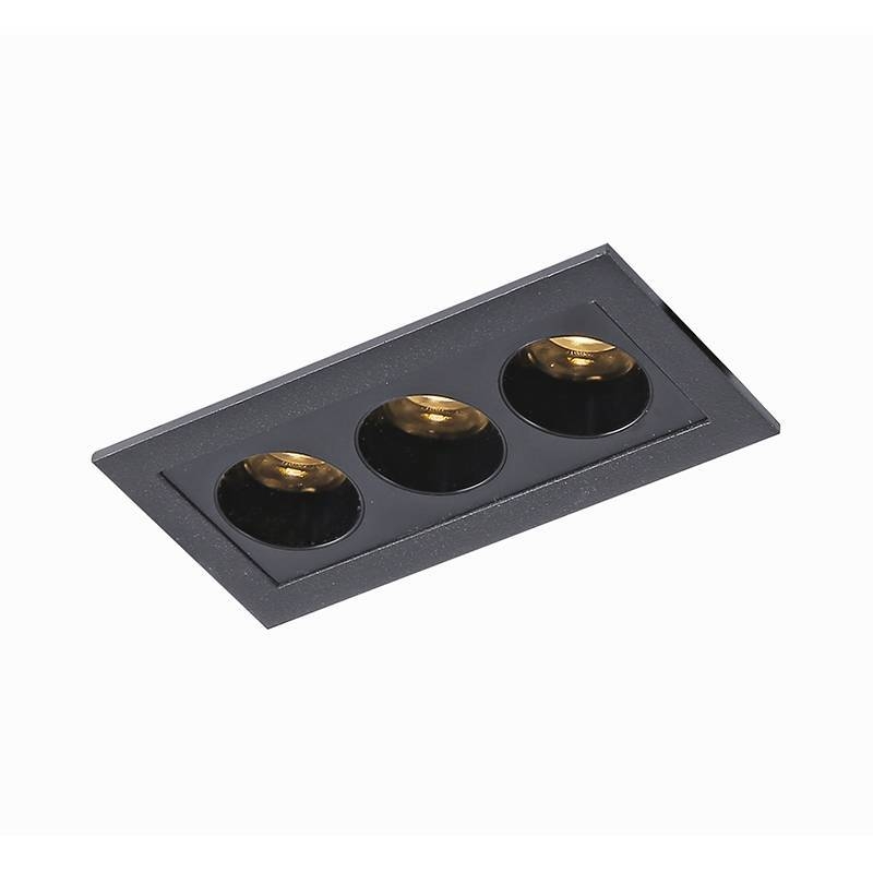 Embutido Nordecor Downlight Powerus 3 Focos 6 watts Preto 3000K IRC90 38° Bivolt 96x46x52mm 6374