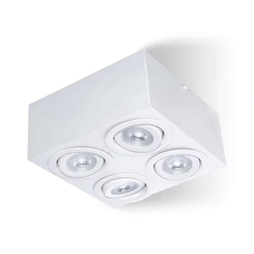Plafon Sobrepor Quadrado Face Reta Belly Iluminação Alumínio 4L MR16 200x200x80mm PF-155/4