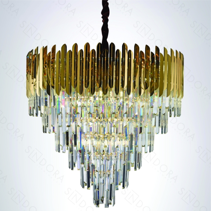 Pendente Sindora Inox Dourado e Cristal Transparente 24L E14 Ø800x750mm DCD03906