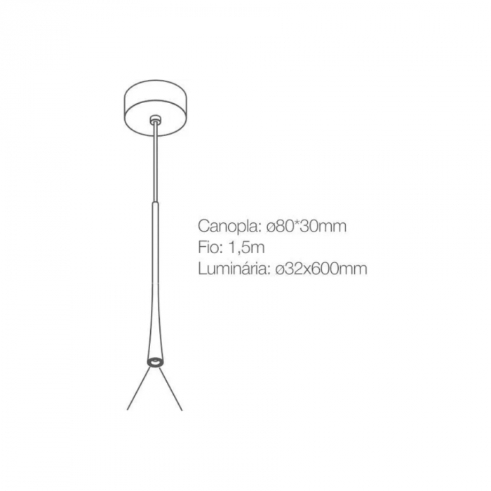 Pendente Romalux Mini Tube M Alumínio Branco 7 watts 3000K IP20 Bivolt Ø32X600mm P0043