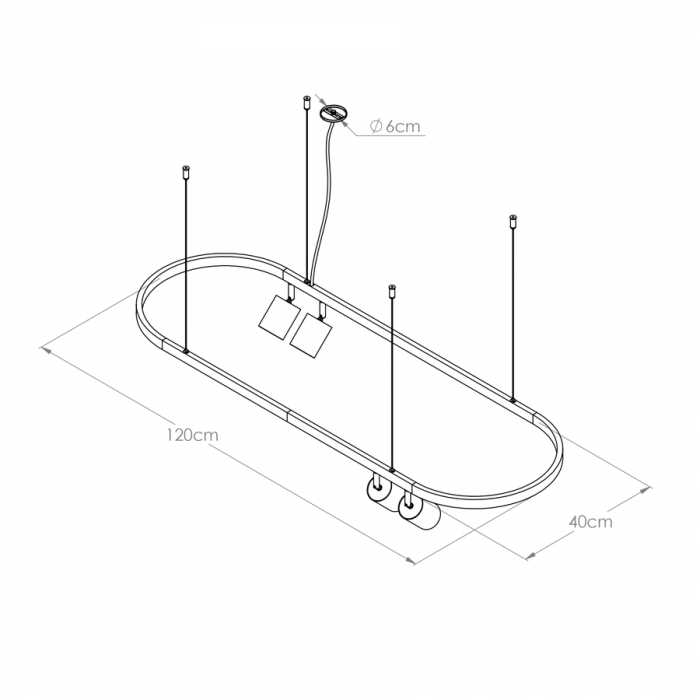 Pendente Bella Itália Air Oval 4 Spots Dicróica 1200x400mm 90370272