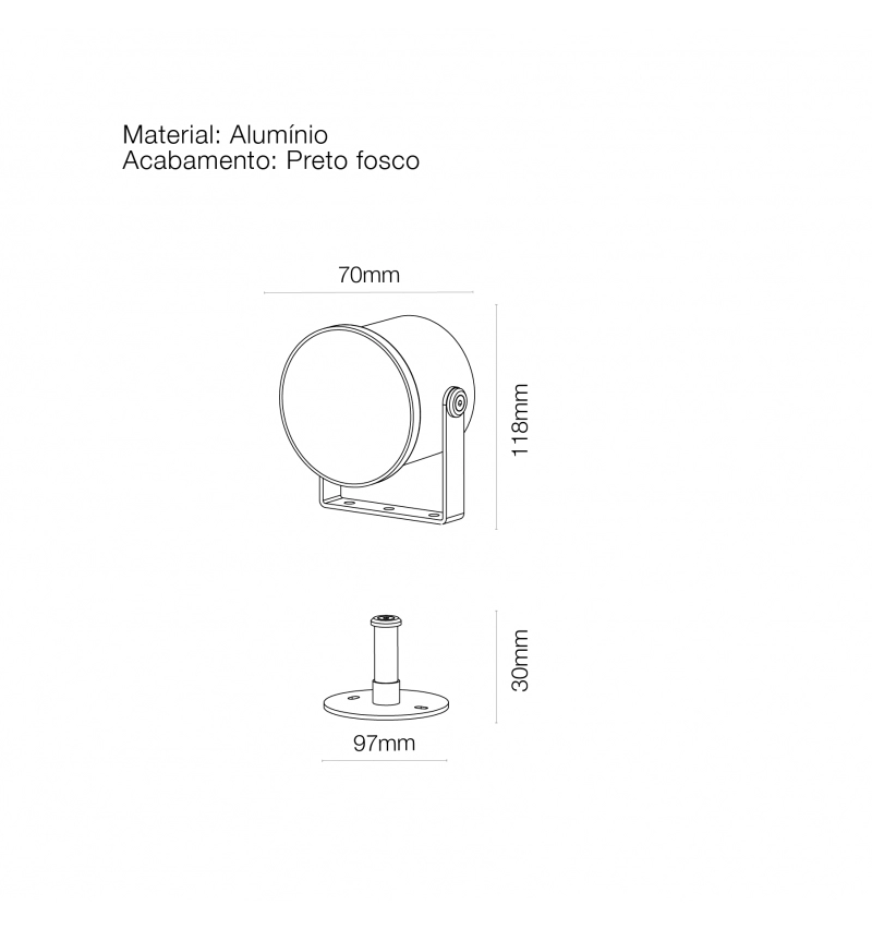 Projetor Externo Romalux 14 watts 2700K 24° Ø70x118mm IP65 Bivolt 20024