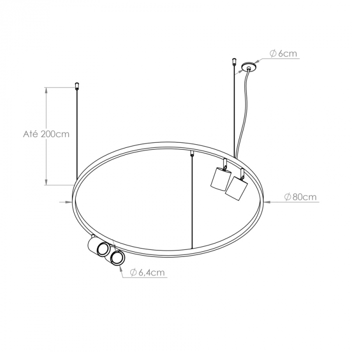 Pendente Bella Itália Air Redondo 4 Spots Dicróica Ø800mm 90370241