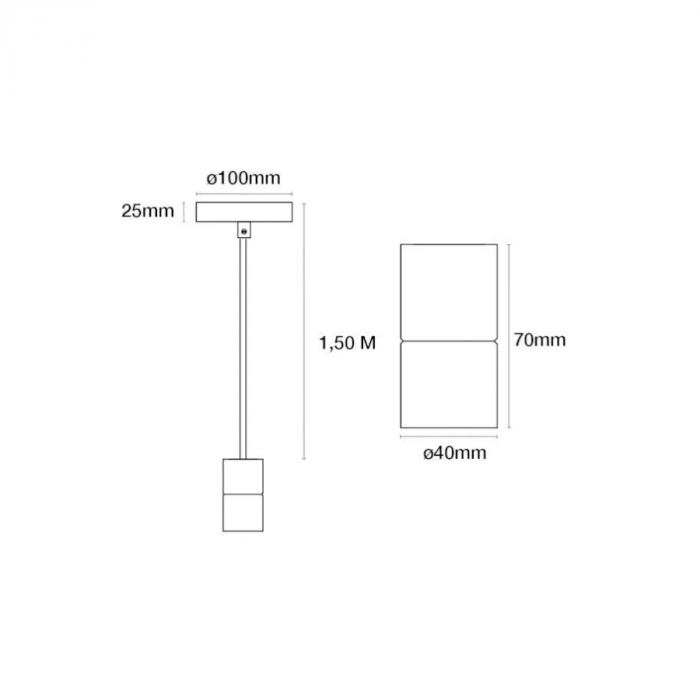 Pendente Romalux Alumínio Preto e Cromado 1L E27 IP20 Bivolt Ø40X70mm P0019