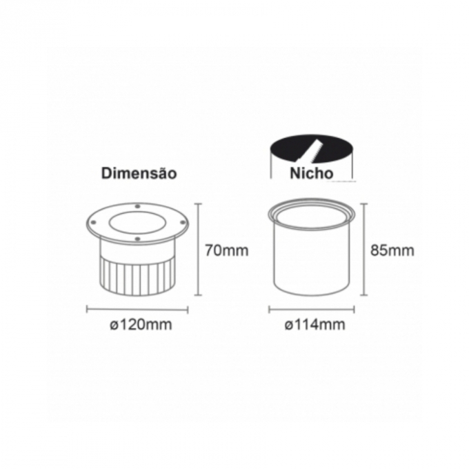 Embutido de Solo Redondo Romalux Metal Preto 12 watts 30° 2700K  IP66 Ø120X70mm 10130A