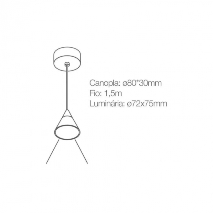 Pendente Romalux Mini Cone Preto 7 watts 3000K IP20 Bivolt Ø72x75mm P0038