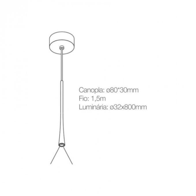 Pendente Romalux Mini Tube L Alumínio Preto 7 watts 3000K IP20 Bivolt Ø32X800mm P0046