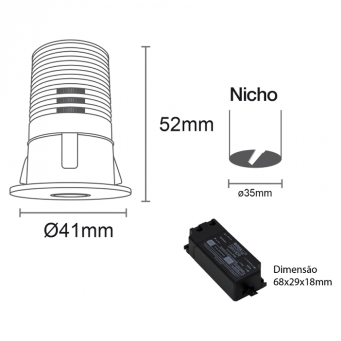 Spot Embutir Romalux Small 5 watts 2700K 25°  IP20 Bivolt Ø41x52mm 80198