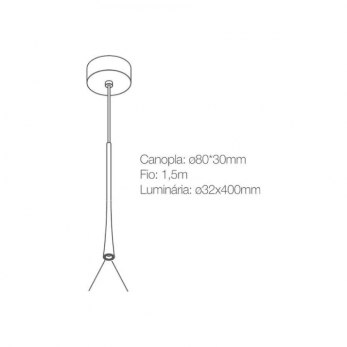 Pendente Romalux Mini Tube S Alumínio Preto 7 watts 3000K IP20 Bivolt Ø32X400mm P0042