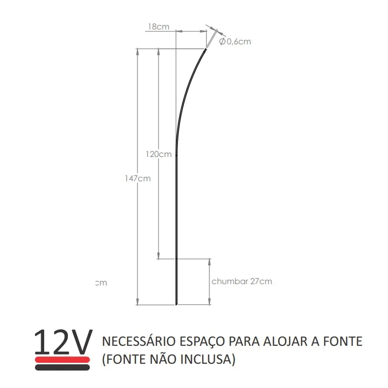Balizador Bella Itália Capim 1,5 watts 12V 3000K 700mm 90100402001