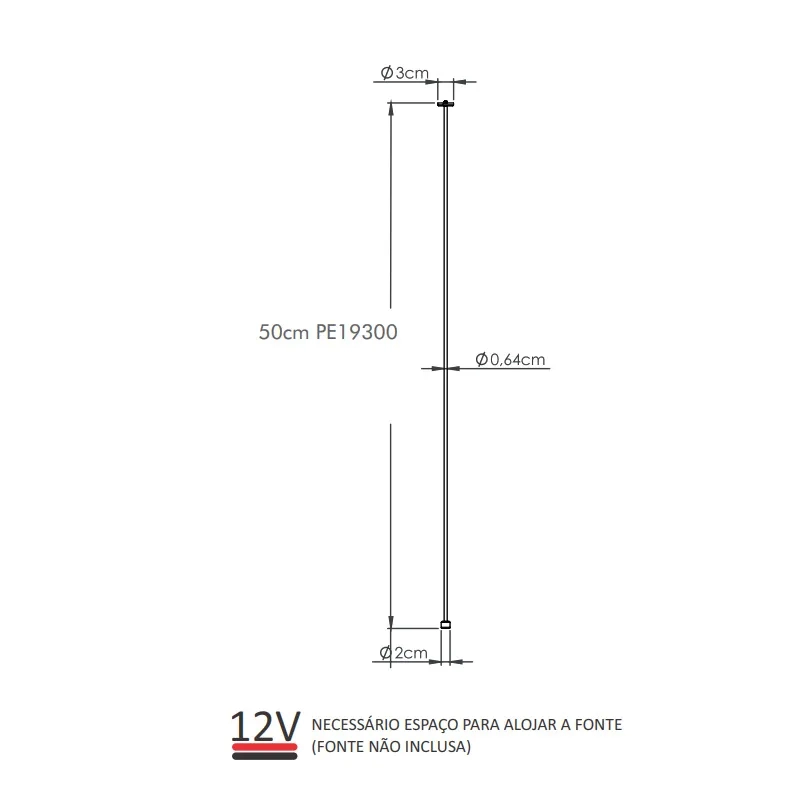Pendente/Plafon Bella Itália Ping 0,5 watts 3000K 12V 900mm 9013020300 
