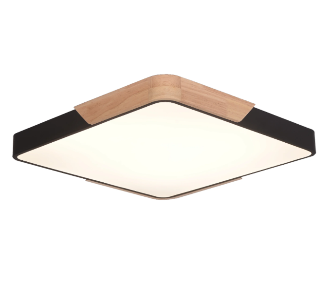 Plafon Skylight Wood Madeira e Preto 54 watts 3000K Bivolt 400X400mm SKY-4038Q4-PT