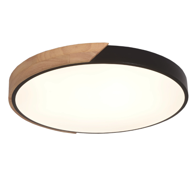 Plafon Skylight Wood Madeira, Preto e Branco 72 watts 3000K Bivolt Ø500mm SKY-4038R5-PT