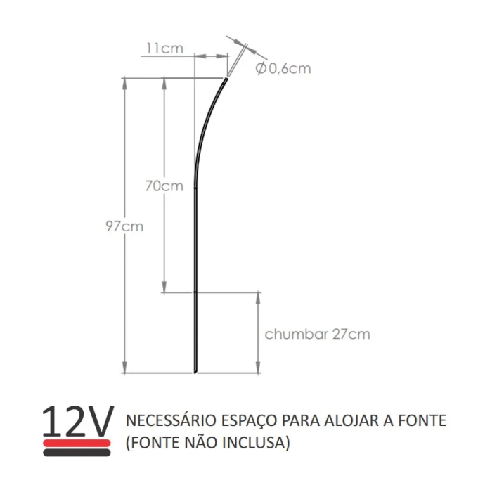 Balizador Bella Itália Capim G 1,5 watts 12V 3000K 1200mm 90100403001