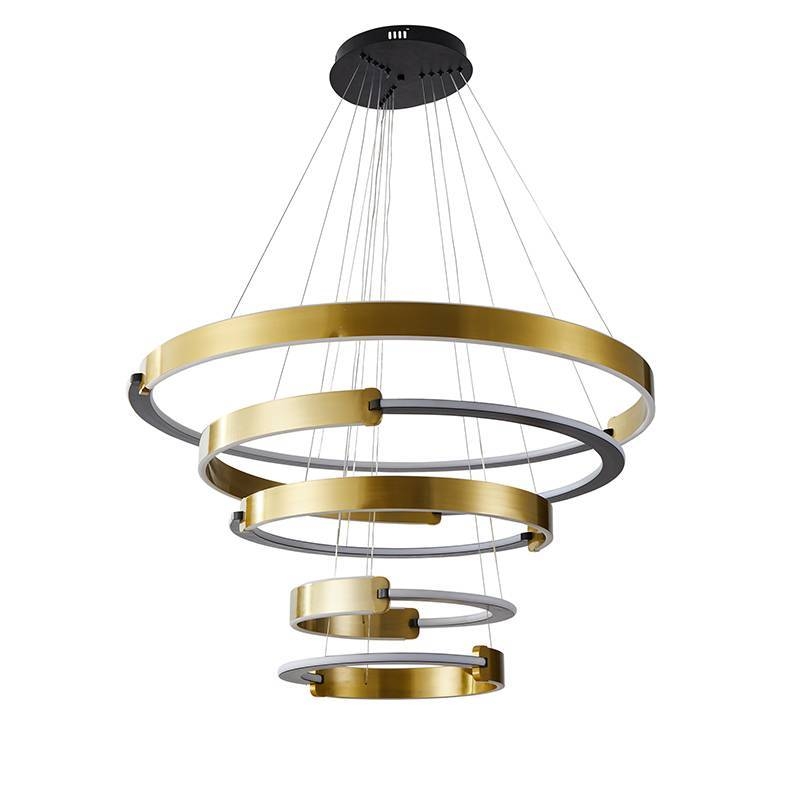 Pendente Nordecor Uoli 5 Mod 380 watts 3000K Preto e Ouro Fosco Ø300/400/600/800/1000mm 2575