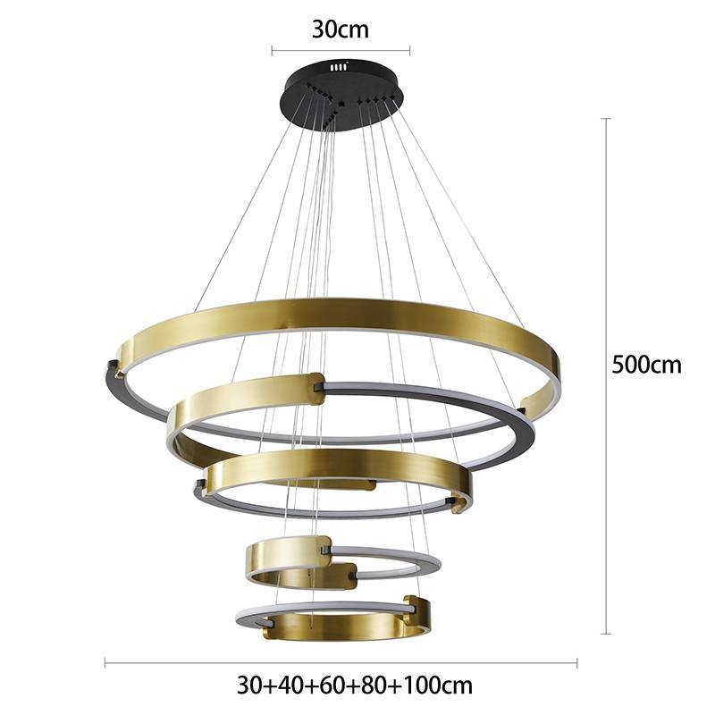 Pendente Nordecor Uoli 5 Mod 380 watts 3000K Preto e Ouro Fosco Ø300/400/600/800/1000mm 2575