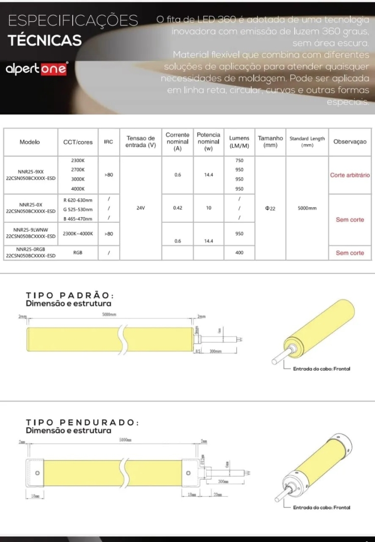 Mangueira Neo 360 Alpertone 18w/mt 24V IP65 22mm (Rolo 10 metros) 0255-10 / 0255-11
