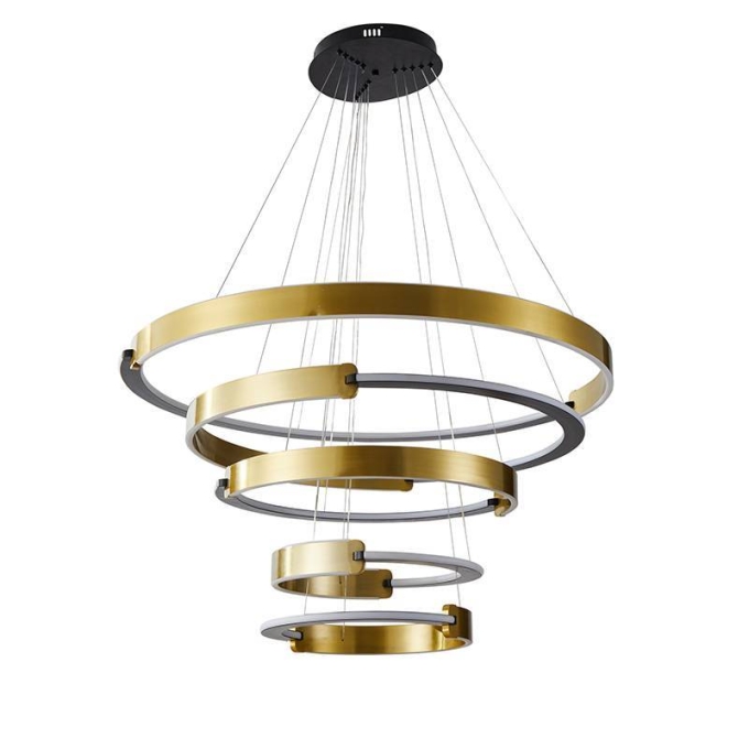 Pendente Nordecor Uoli 5 Mod 380 watts 3000K Preto e Ouro Fosco Ø300/400/600/800/1000mm 2575