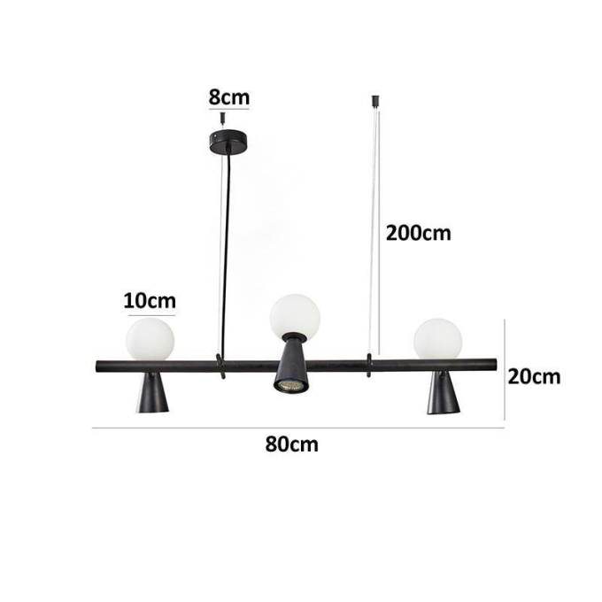 Pendente Nordecor Teas 3L G9 e 3L Dicroica MR16 Preto 200x800mm 2468