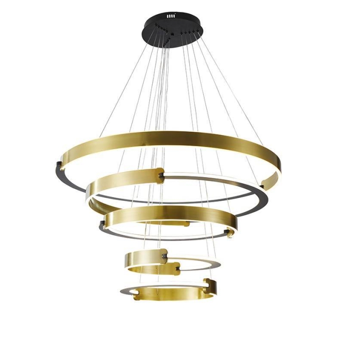 Pendente Nordecor Uoli 5 Mod 380 watts 3000K Preto e Ouro Fosco Ø300/400/600/800/1000mm 2575