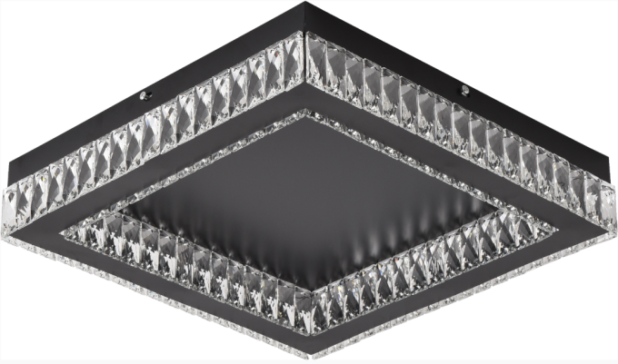 Plafon Skylight Diamond Preto e Cristal Transparente 24 watts 3000K Bivolt 420X420mm SKY-3064PT