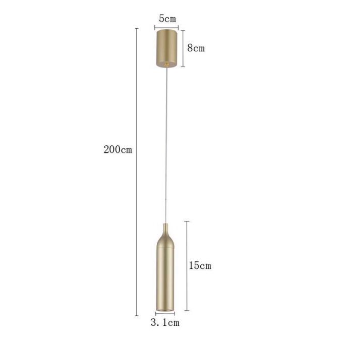 Pendente Nordecor Wisi 5 watts 3000K Dourado Fosco Ø31x150mm 2680