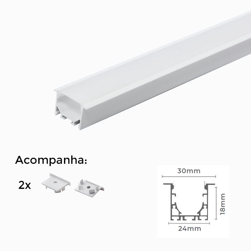 Kit de Tampa para Perfil Embutido Nordecor Branco 10 Unidades 30x18mm 4134