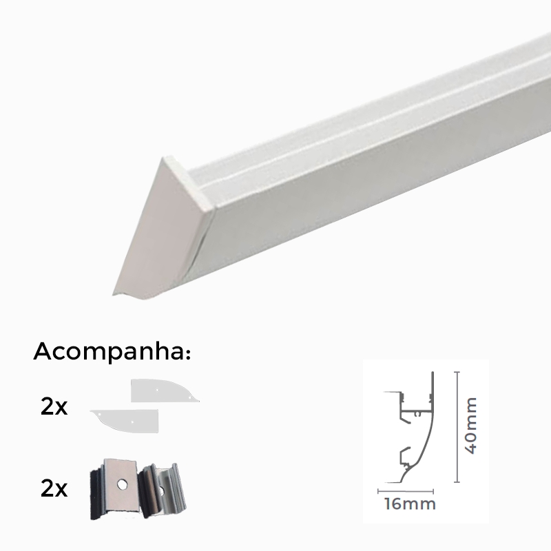 Perfil Sobrepor de Rodapé Nordecor 16x40mm Barra de 3 metros Branco 4170