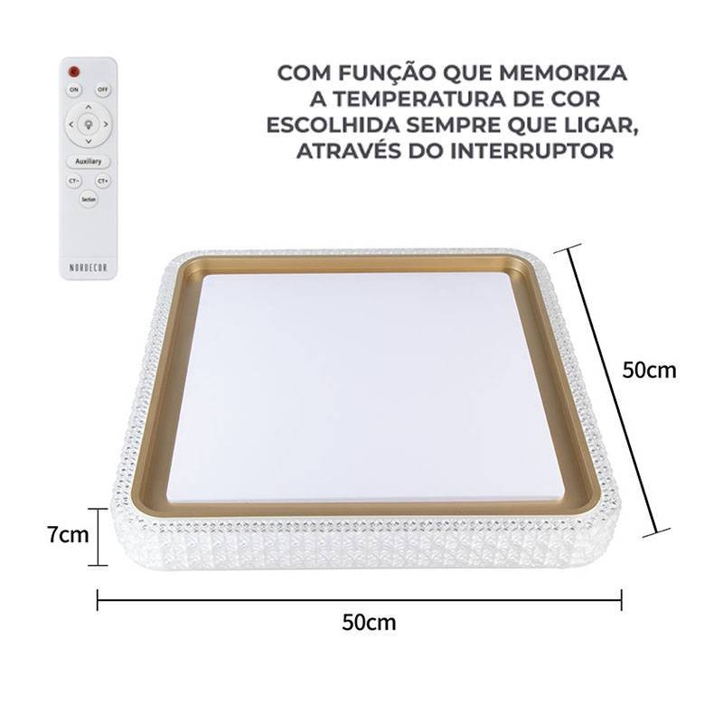 Plafon Nordecor Kenle Quadrado 36 watts Multitemperatura Dourado 500x500x70mm 2668