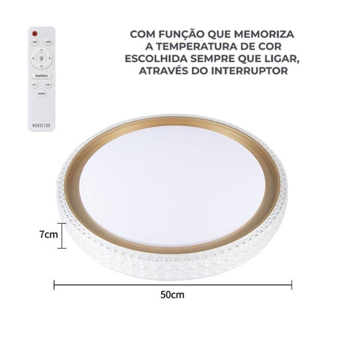 Plafon Nordecor Kenle 36 watts Multitemperatura Dourado Ø500x70mm 2665