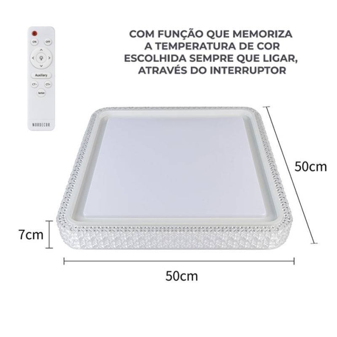 Plafon Nordecor Kenle Quadrado 36 watts Multitemperatura Branco 500x500x70mm 2666