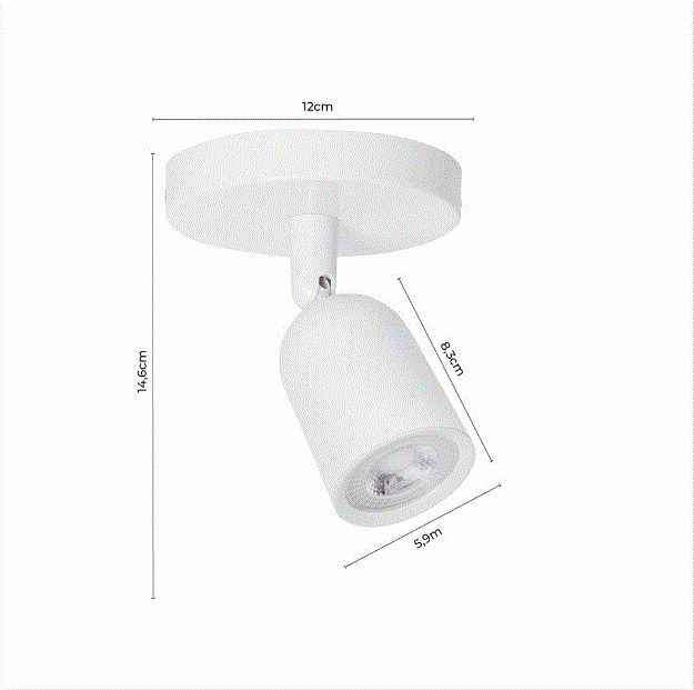 Spot Sobrepor Nordecor c/ Canopla 7 watts 3000K Branco 146x59x83mm 6130