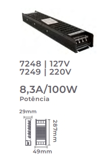 Fonte 24V Nordecor Dimerizável Dali2 8,3A 200 watts 127V IP20 7248