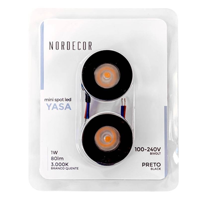 Mini Spot Embutido Nordecor Yasa Redondo 1 watts 3000K Preto c/ 2 Unidades Ø35x29mm 6328