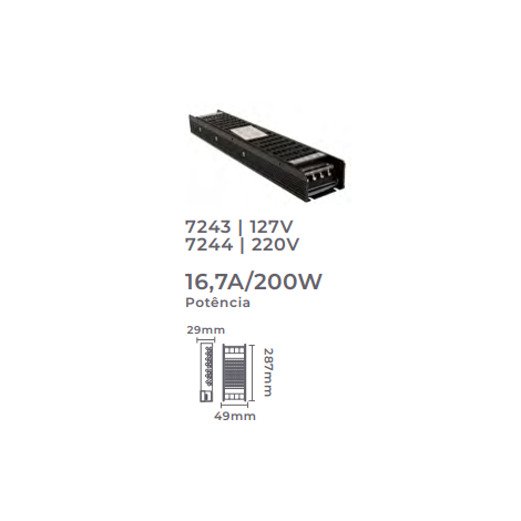 Fonte 12V Nordecor Dimerizável Dali2 16,7A 200 watts 127V IP20 7243
