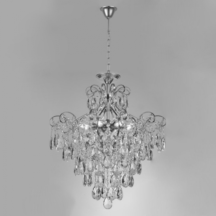 Pendente Sindora Metal Cromado e Cristal 8L E14 600x600mm DCD00469