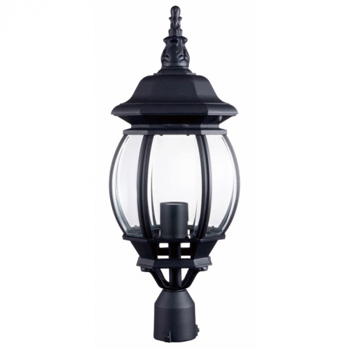 Cabeça de Poste Biancoluce Lille Alumínio e Vidro Transp. Preto Fosco 1L E27 Ø195x490mm AC201C-M