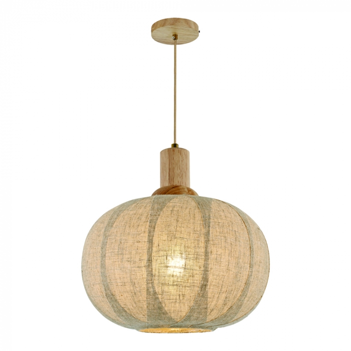 Pendente Sindora 1L E27 Madeira Vidro e Linho Palha Ø300x200x300mm DCD04135