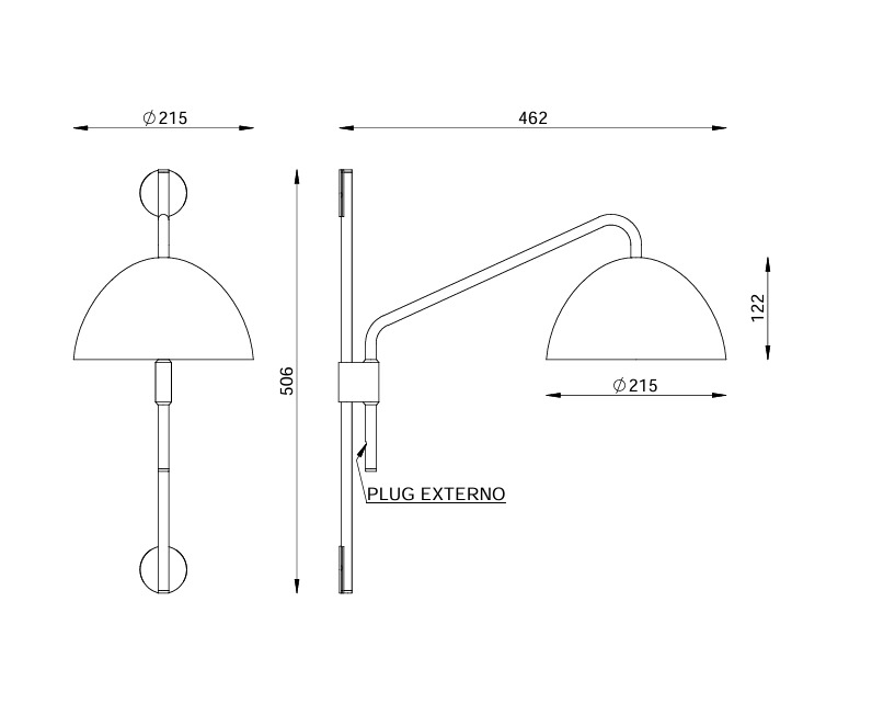 Arandela Foco Metallo Andria Articulada Ligação Direta 1L E27 Ø215x465x506mm AR 128/LD