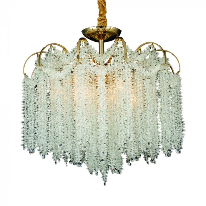 Pendente Sindora 9L E14 Metal Dourado e Cristal Transparente Ø750x600mm DCD00488

