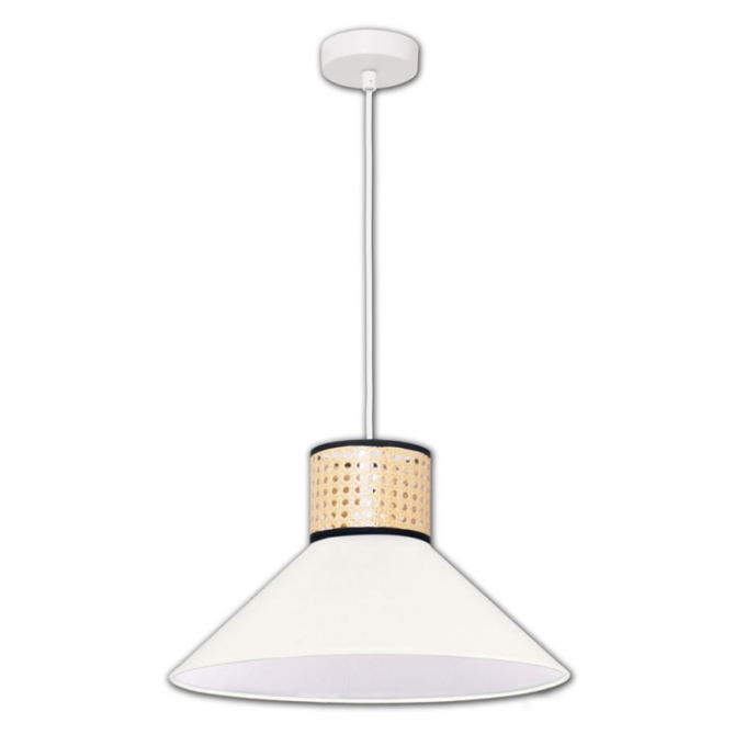 Pendente Biancoluce Caraíva Metal Branco Rattan Sintético e Tecido 1L E27 Ø400mm PL004BC 