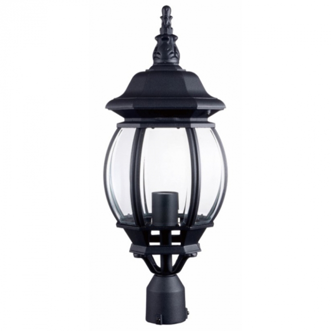 Cabeça de Poste Biancoluce Lille Alumínio e Vidro Transp. Preto Fosco 1L E27 Ø290x600m AC201C-G