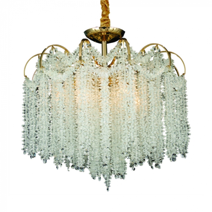 Pendente Sindora 9L E14 Metal Dourado e Cristal Transparente Ø750x600mm DCD00488

