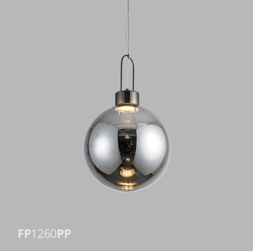 Pendente Flavo Vetri Metal Preto Perolizado Vidro Fumê 5 watts 3000K Ø300X480mm FP1260PP
