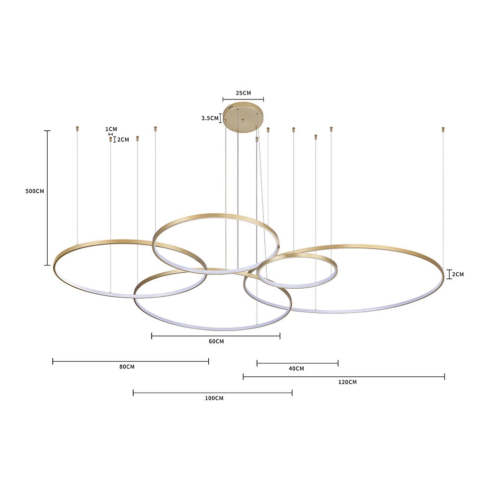 Pendente Nordecor Daire 189 watts 3000K Dourado Ø400/600/800/1000/1200mm 2527