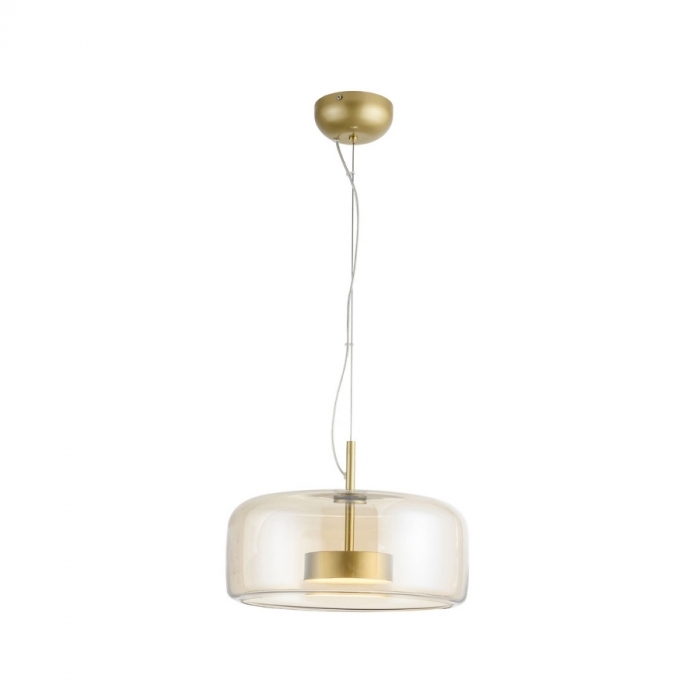 Pendente Flavo Vetri Metal Dourado Fosco Vidro Âmbar 12 watts 3000K Ø260X380mm FP1330DF