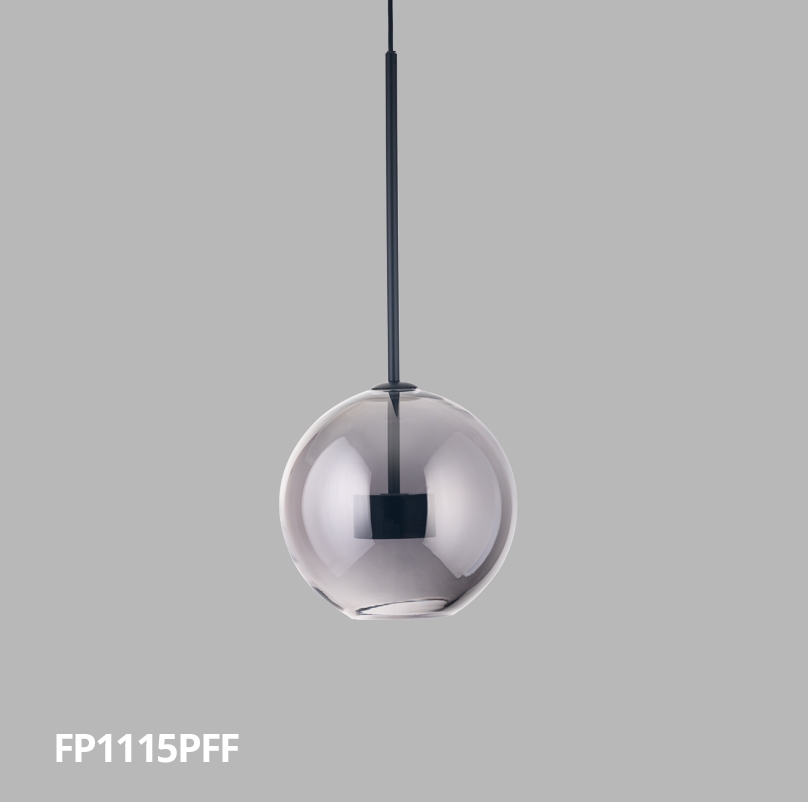 Pendente Flavo Vetri Metal Preto Fosco e Vidro Fumê 6 watts 3000K Ø250X240mm FP1115PFF