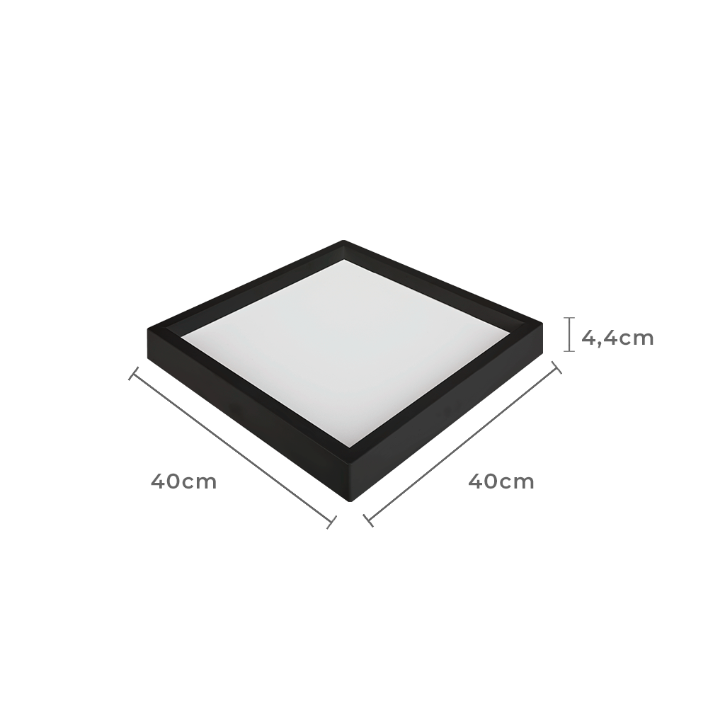 Painel Sobrepor Quadrado Nordecor Kais 36 watts 4000K Preto Bivolt 400x400mm 4271
