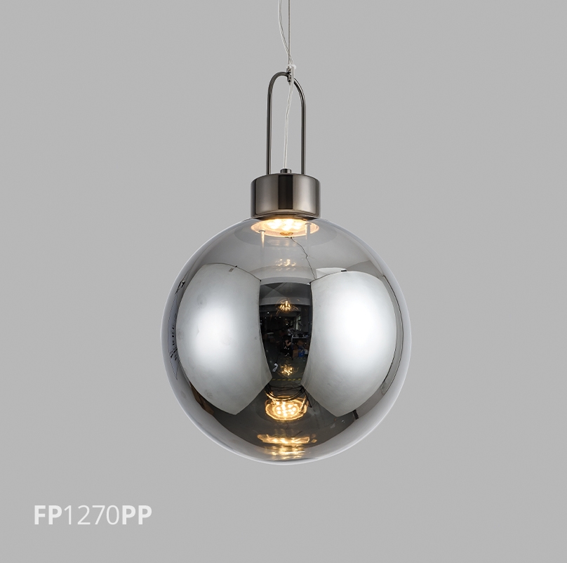 Pendente Flavo Vetri Metal Preto Perolizado Vidro Fumê 5 watts 3000K Ø400X590mm FP1270PP