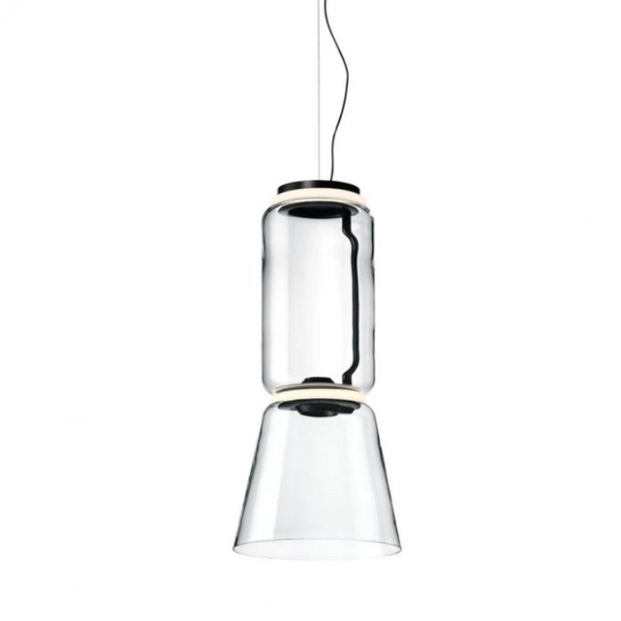 Pendente Flavo Vetri Metal Preto Fosco Vidro Transparente 8 watts 3000K Ø260X580mm FP1530TR